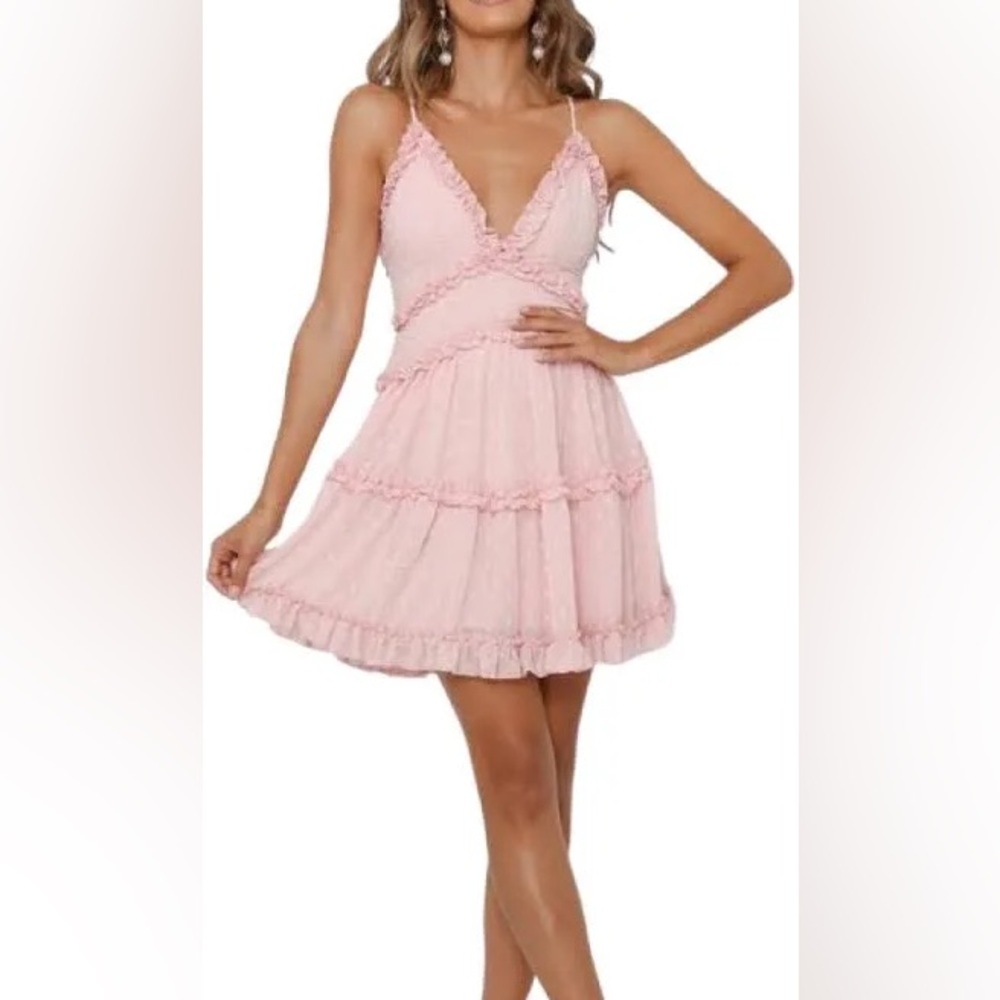 One and Only Collective Baby It's Pink Tiered V-neck Mini Dress Size M